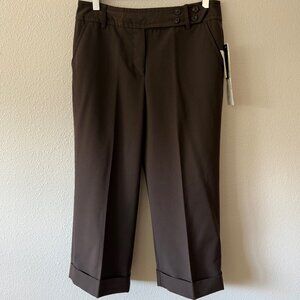NWT Larry Levine Stretch Chocolate Brown Career Crop Pants‎ Size 6